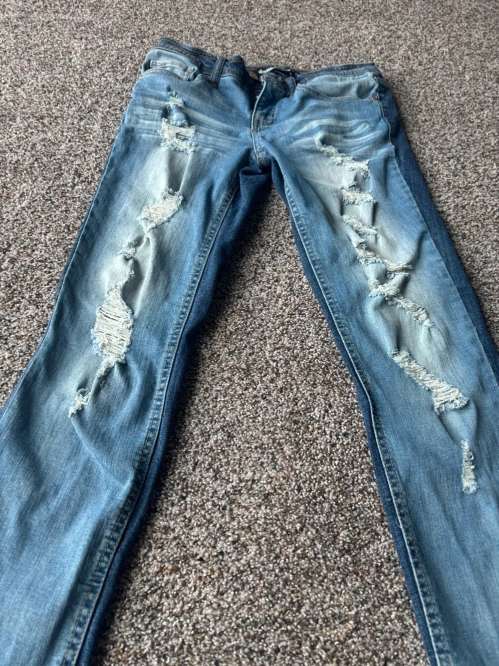 Dollhouse Distressed Flare Jeans Size 5 Y2K Low Rise Raw Hem Denim - Picture 2 of 6